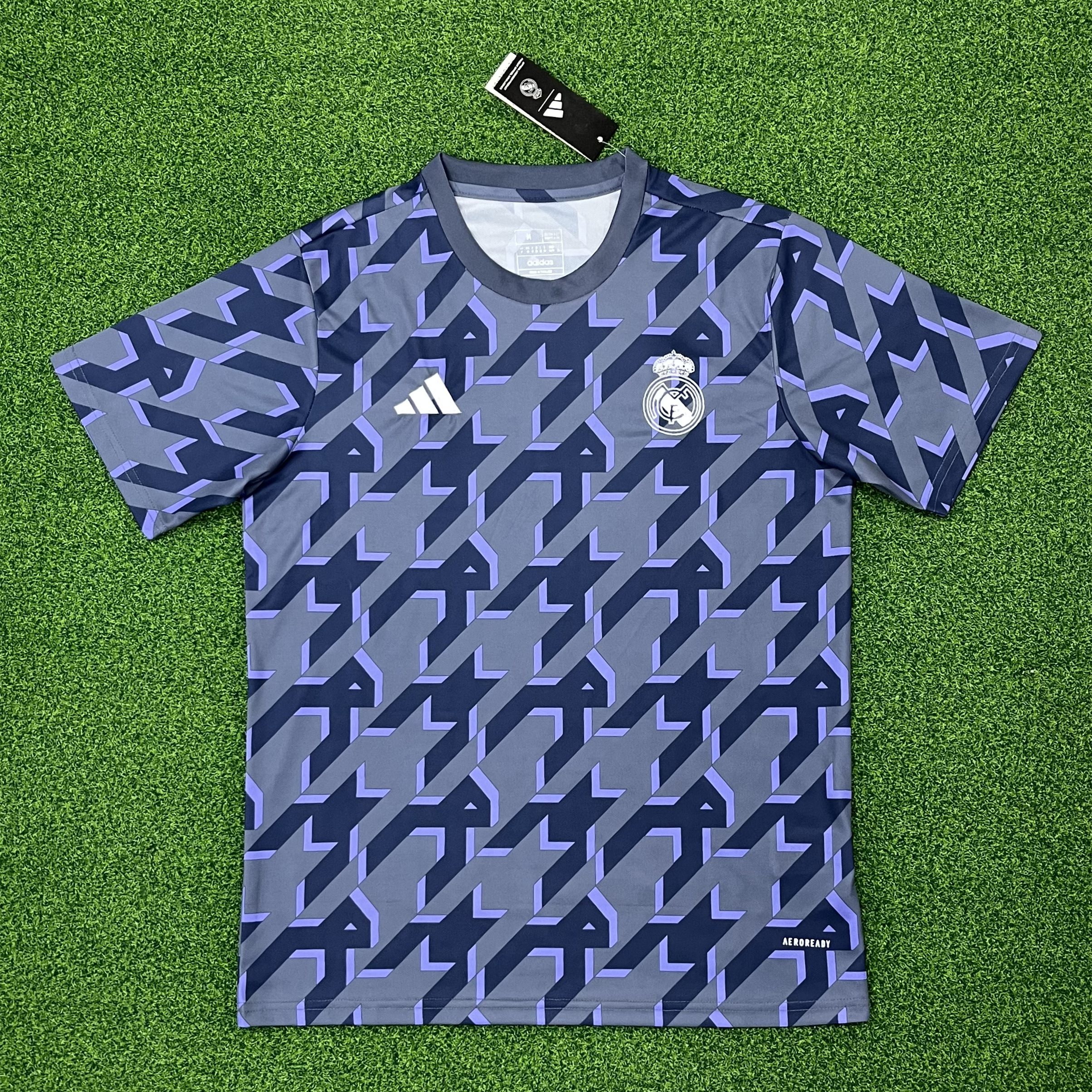 Real Madrid 23-24 Houndstooth Pattern Pre-match Jersey - Fans Version